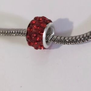 Silver Red with Red Rhinestones Charm for Pandora Style Bracelet